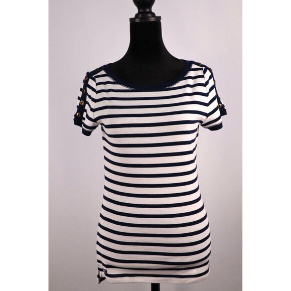 Lauren Ralph Lauren Women's Navy & White Striped T-Shirt Size Small - Picture 1 of 13